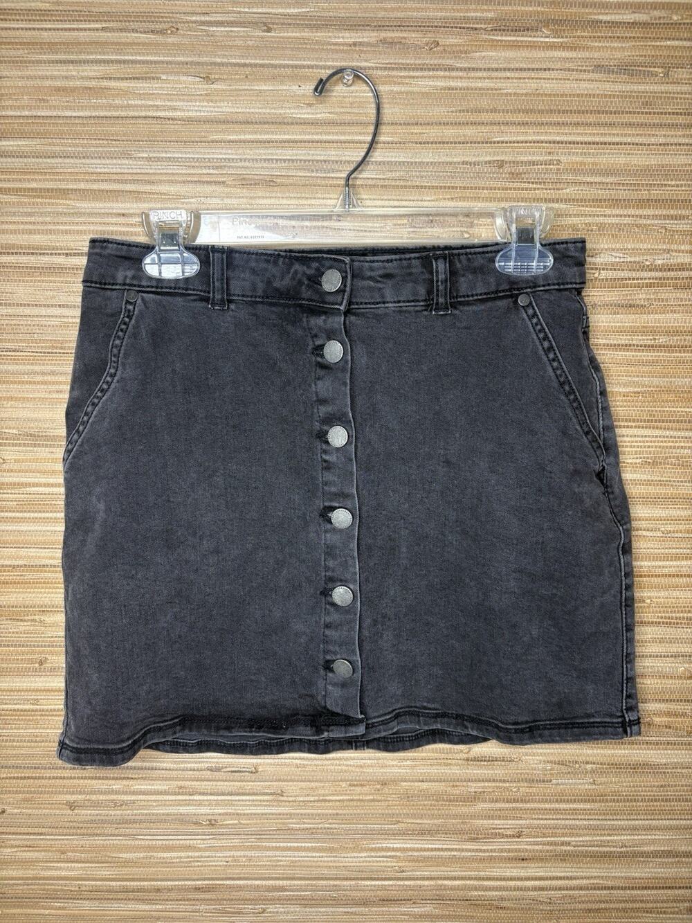 Roxy Women’s Front Button Gray Denim Skirt 15” Sz M